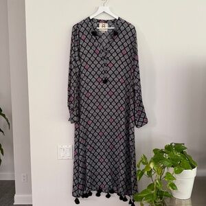 Figue Maxi Kaftan Long Sleeve Tassels Round Neck Size L